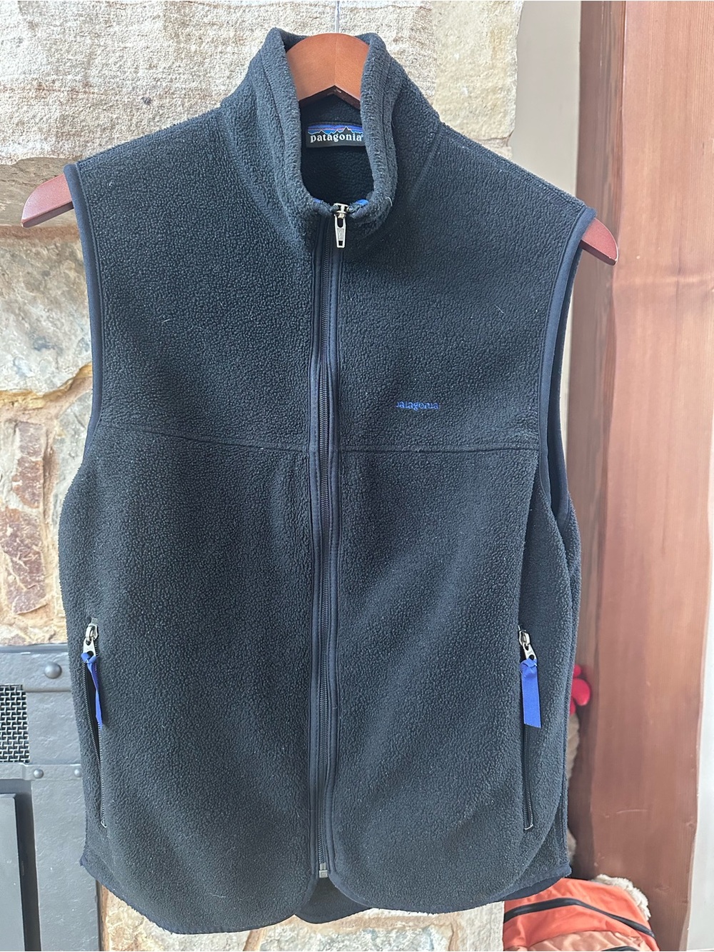 Patagonia Black Women's Fleece Vest with Blue Zip Pulls